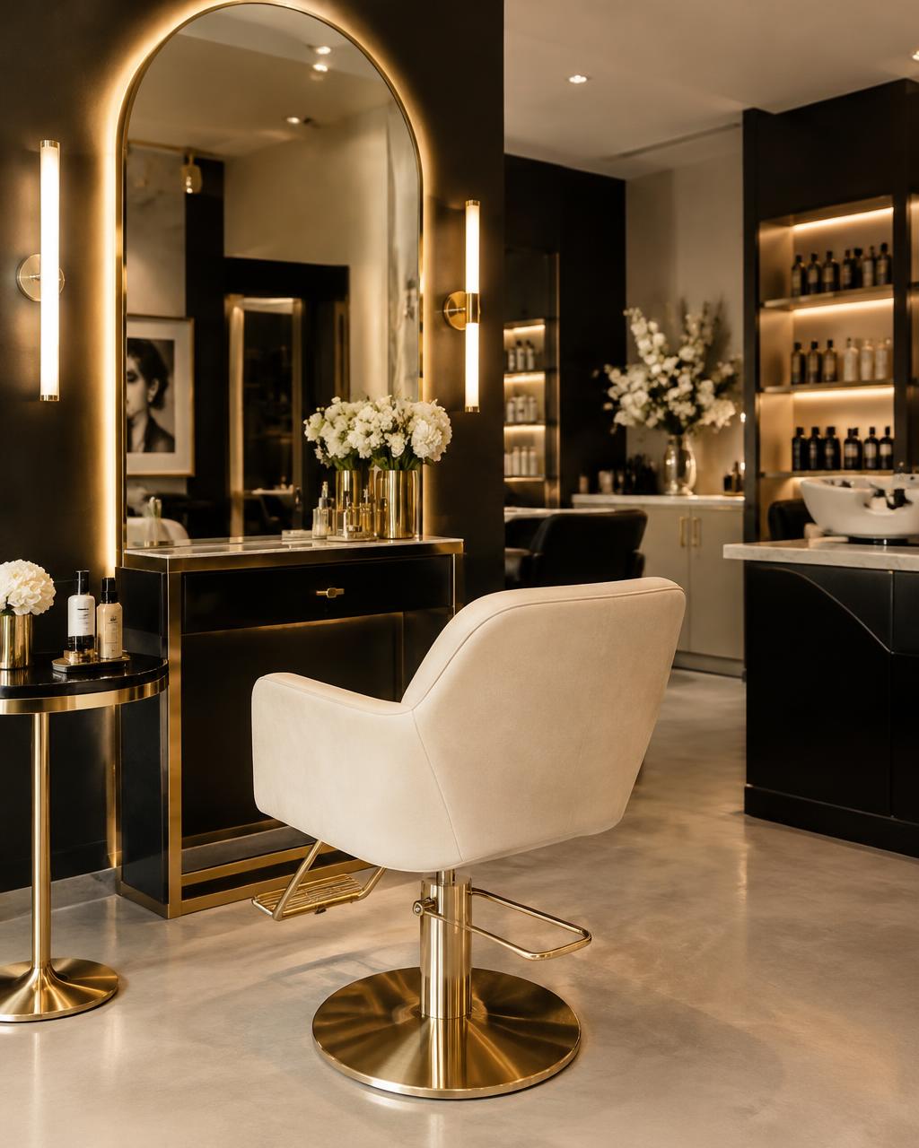 Inside the EDMICKA salon with gold fixtures